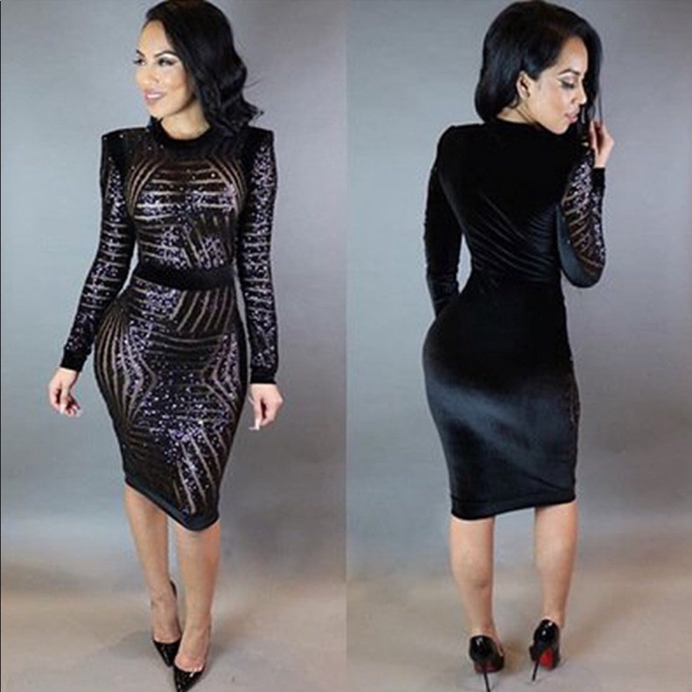 Kearia Large black sequin bodycon party dress